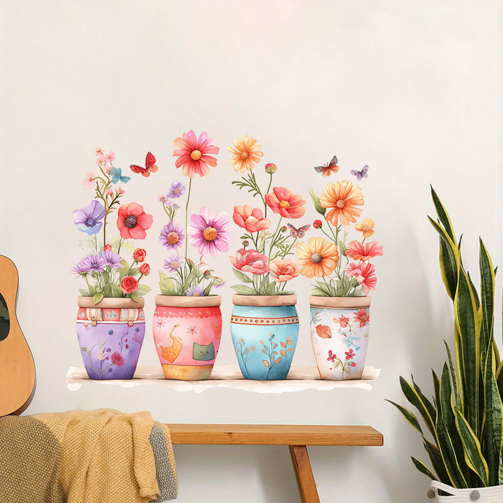 Baby Nursery Vase - Aquarel grillige bloempot muurstickers slaapkamer speelkamer