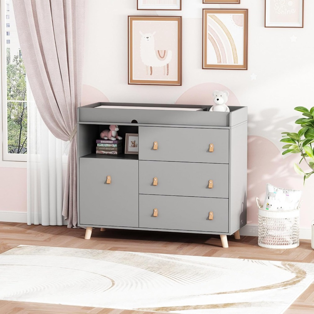 Baby Nursery Dresser - Babycommode commode, twee-in-één kinderkamerkist, ladenplank en