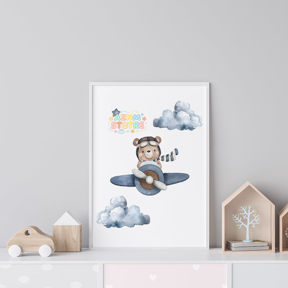 Baby Nursery Kids - Boho Beer Vliegtuig Heteluchtballon Wolk Kinderkamer