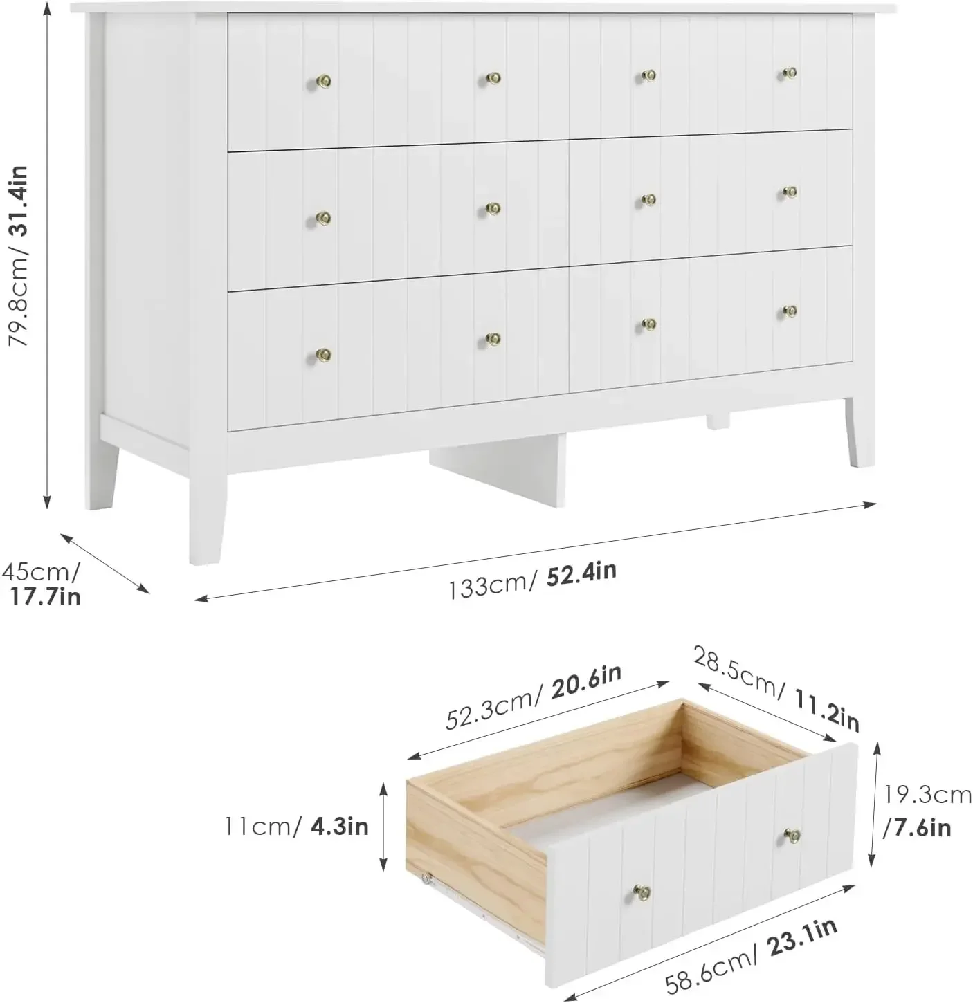 Baby Nursery Dresser - Witte commode, ladekast, moderne dubbele commode