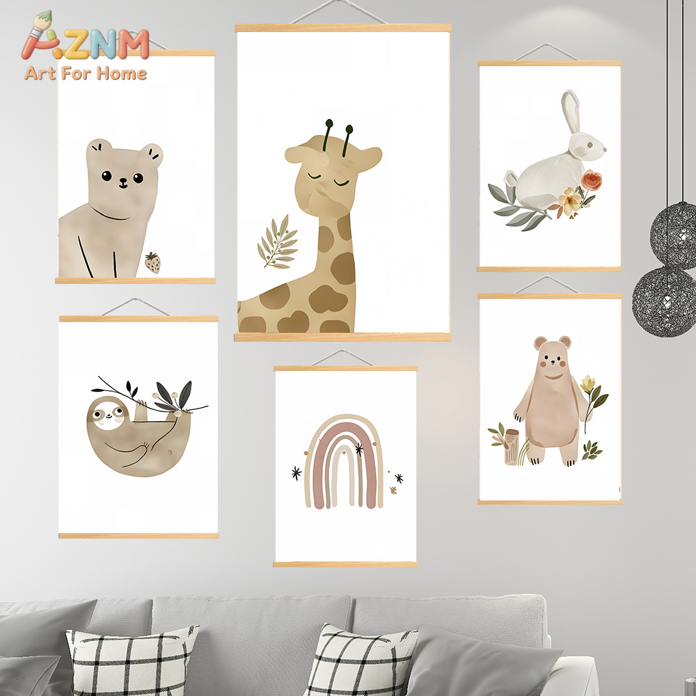 Baby Nursery Giraffe - AZNM Neutrale Boho Safari Dieren Canvas
