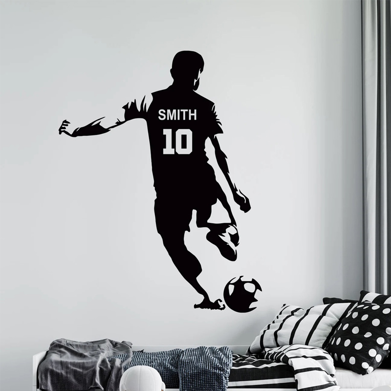 Baby Name Wall Art - Gepersonaliseerde voetbalspeler naam en nummer muursticker