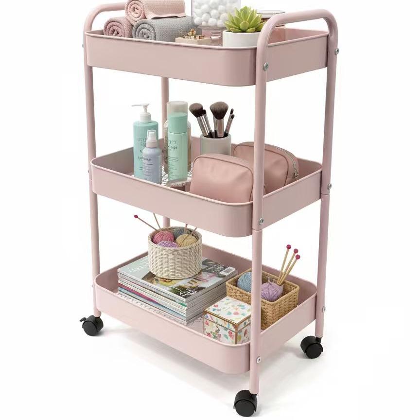 Baby Nursery Trolley - 3-laags rollende opbergwagen met vergrendelbare wielen,