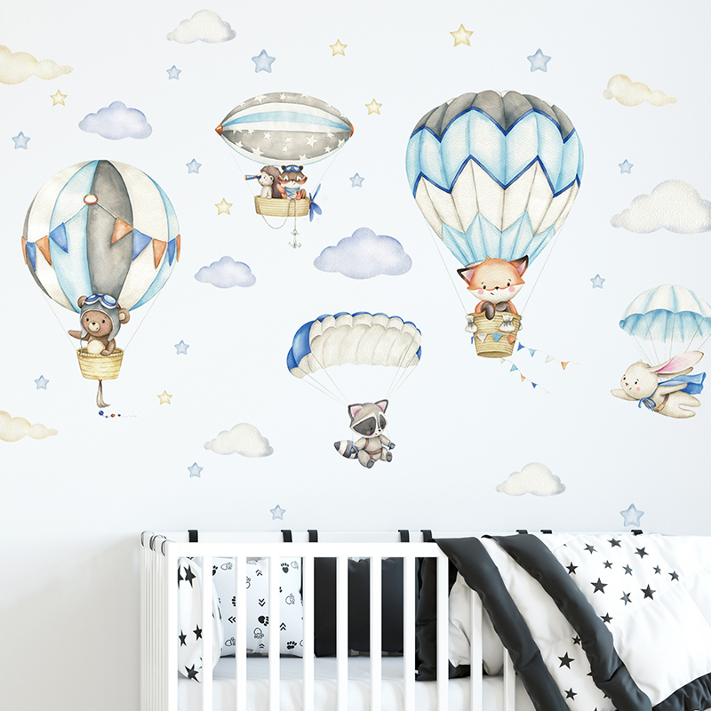 Baby Nursery Items - Cartoon Schattige Dieren Luchtballon Muurstickers voor