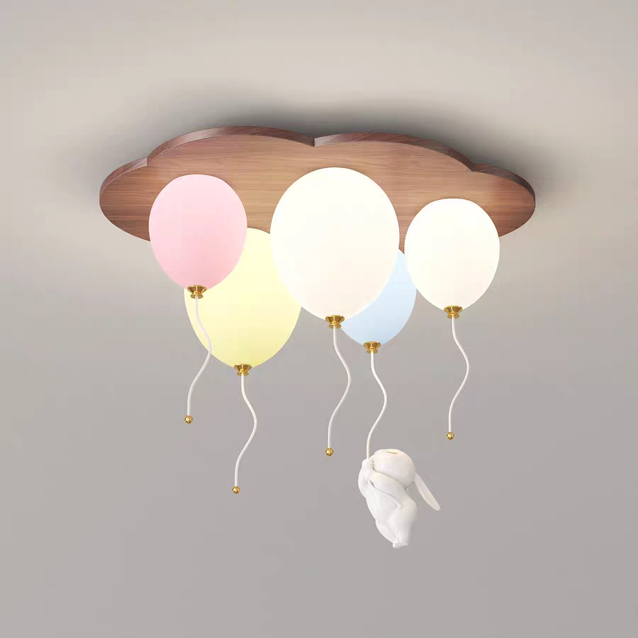 Baby Nursery Chandelier - Cloud Balloon LED-plafondlamp Houten kinderkamer Plafondkroonluchter