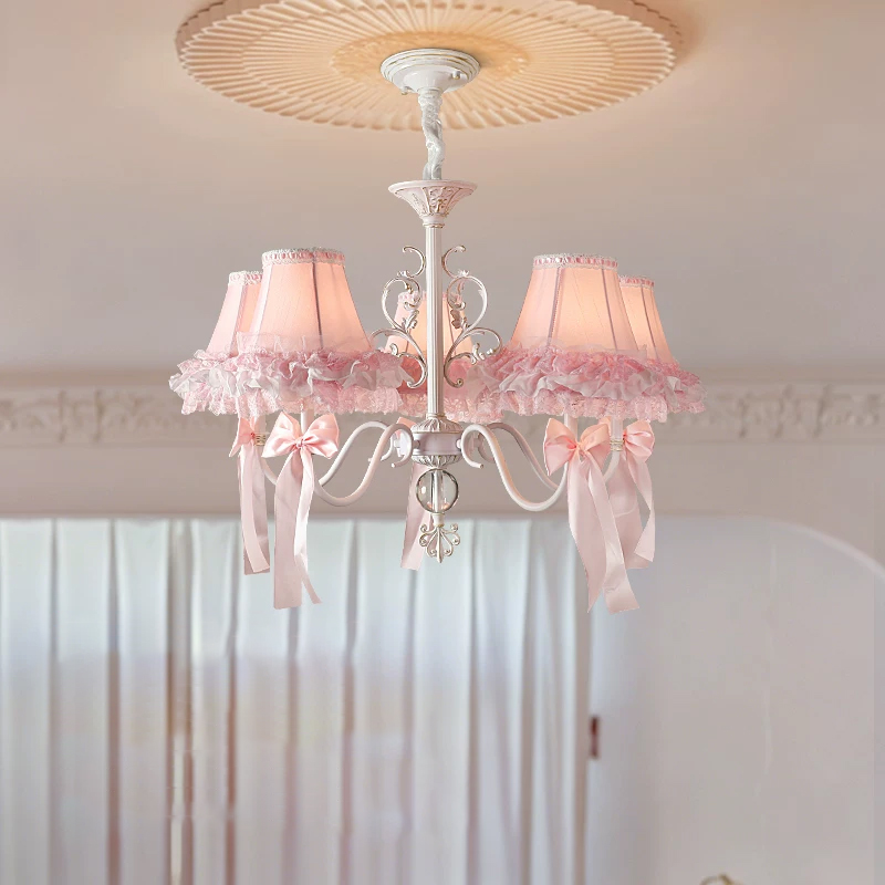 Baby Nursery Chandelier - Prinsessenkamer Meisjeskamer Kroonluchters Roze Strik Kant