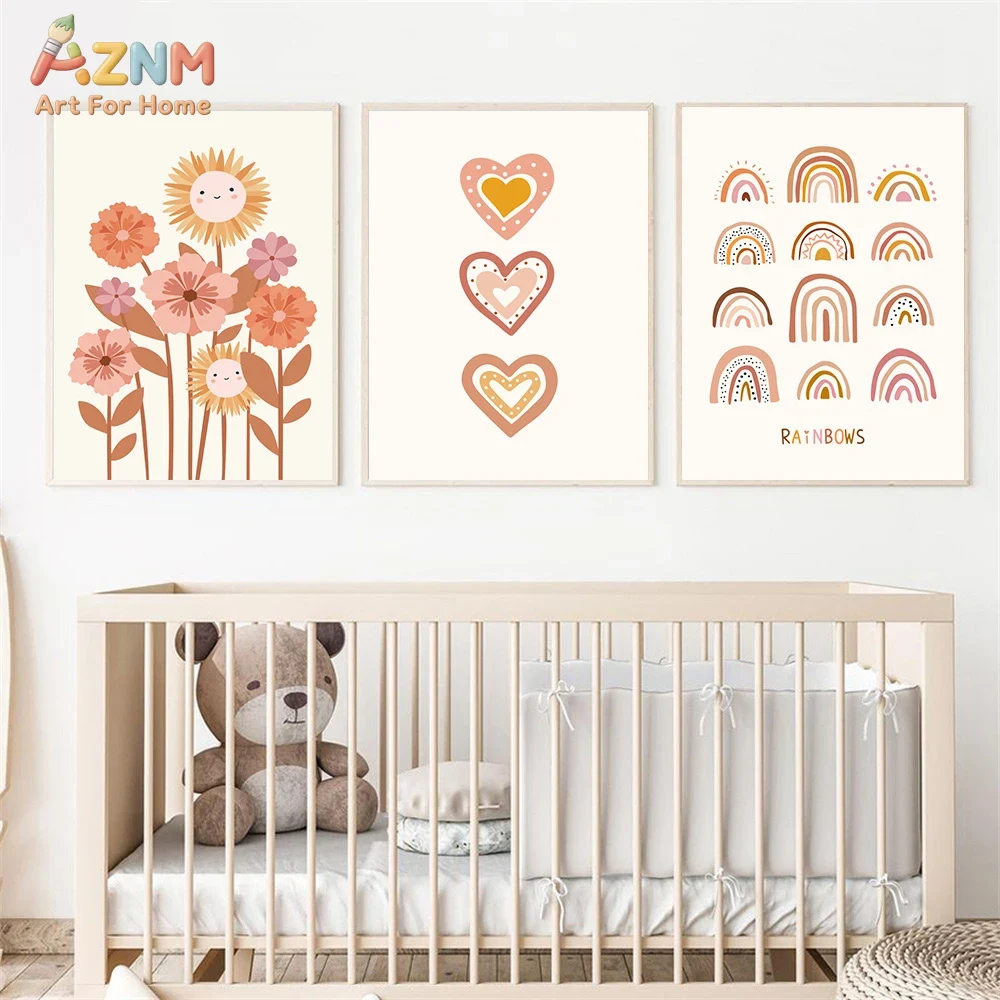 Baby Nursery Kids - AZNM Boho schattig zonnebloem hart regenboog