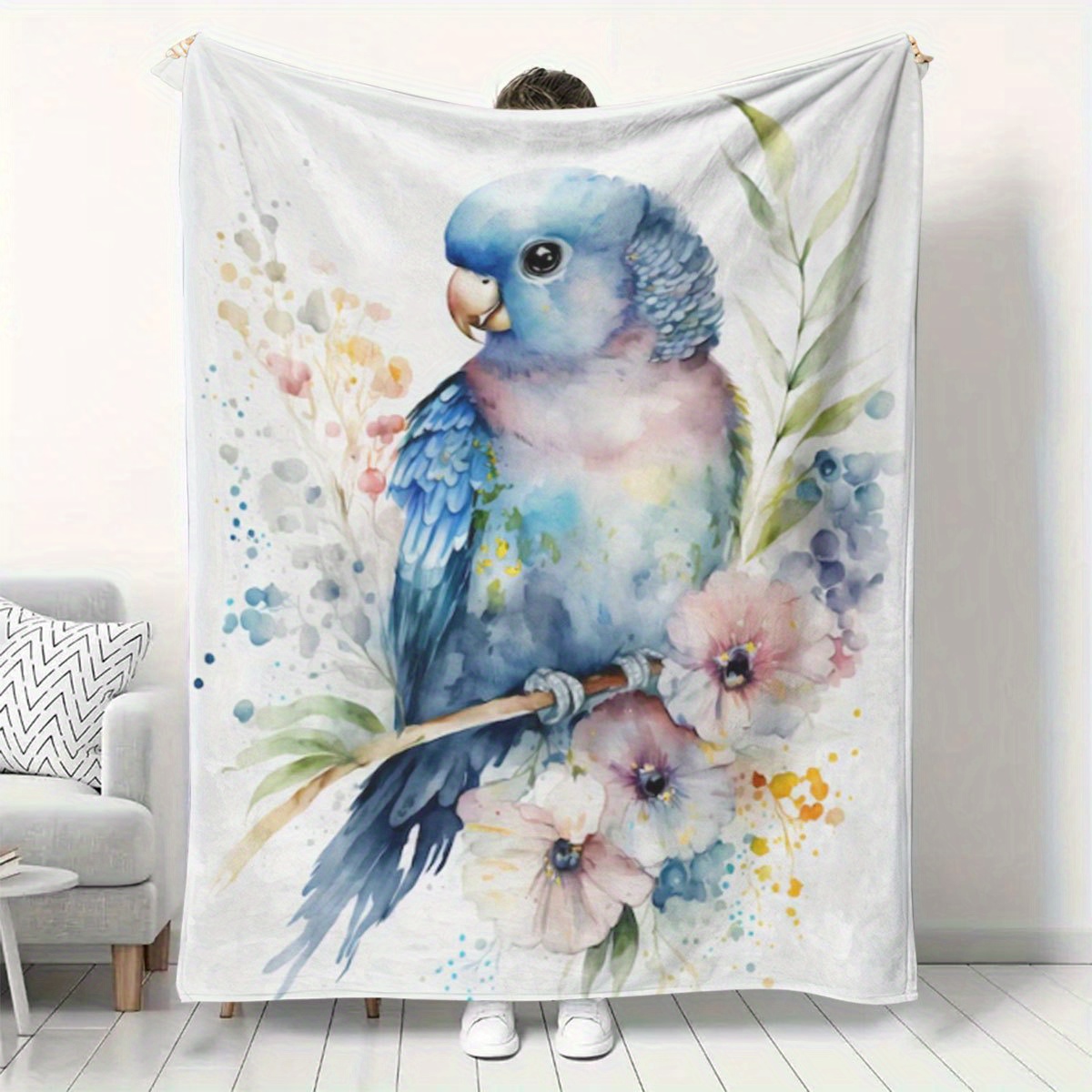 Baby Nursery Accent Wall - Waterverf Papegaai Bloemendekentje Boho Tropische Vogel