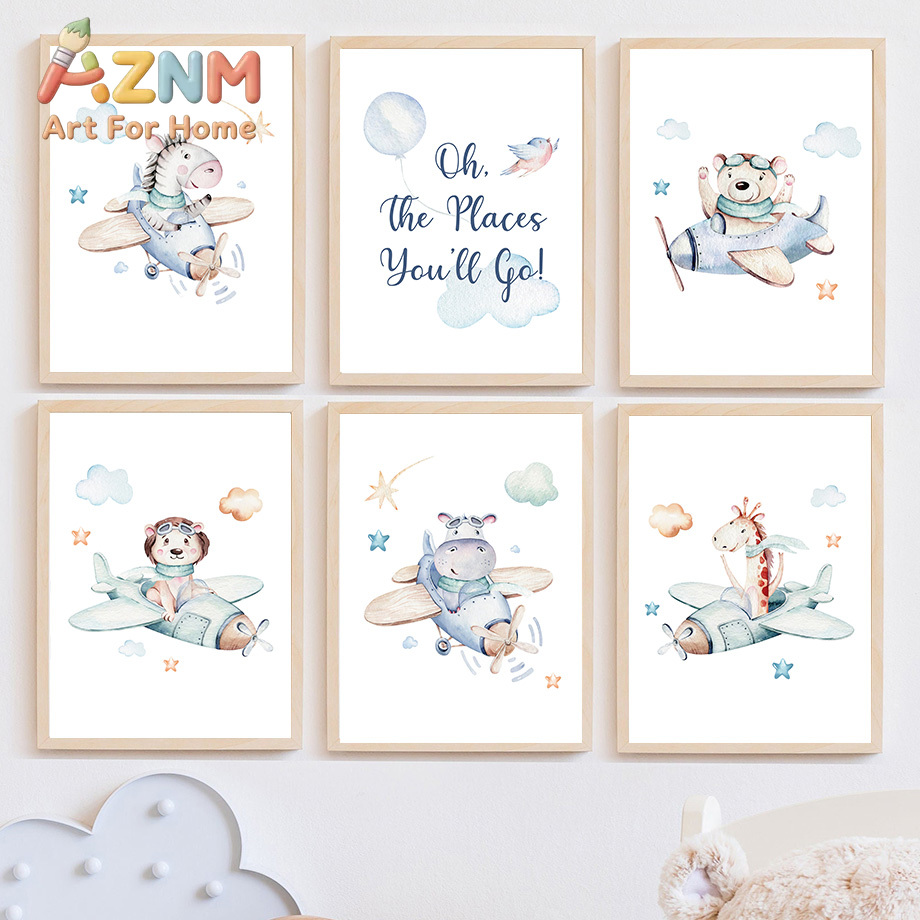 Baby Nursery Giraffe - Zebra Giraffe Leeuw Beer Vliegtuig Avontuur
