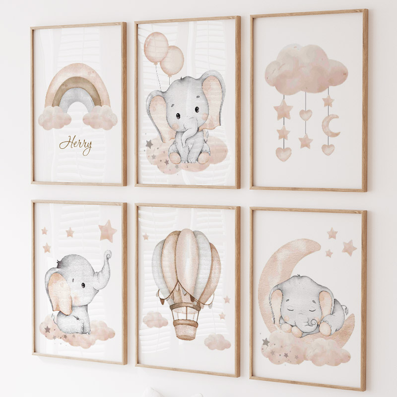 Baby Nursery Kids - Leuke Olifant Hot Ballon Maan Regenboog
