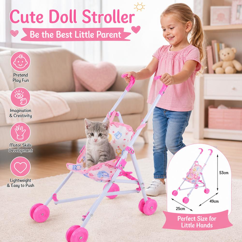 Baby Nursery Trolley - Poppenwagen Roze Baby Kinderwagen Trolley Interactieve