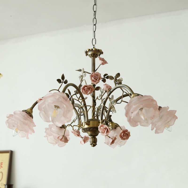 Baby Nursery Chandelier - Franse roze keramiek Rose LED-kroonluchters Bloemvorm