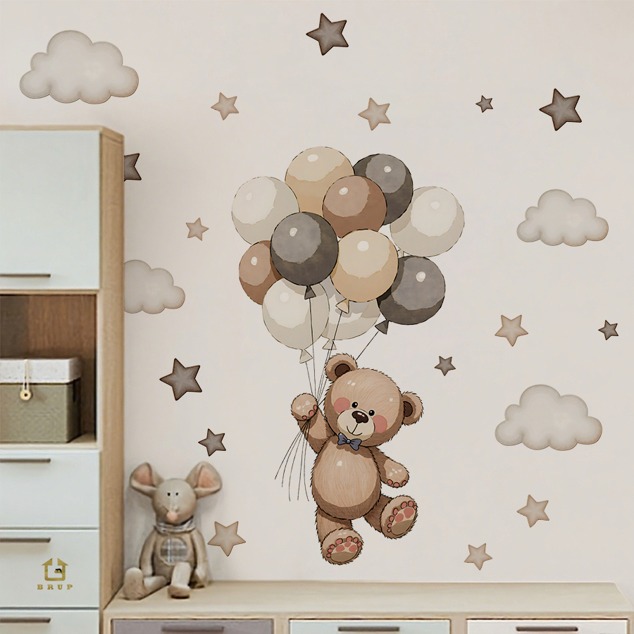 Baby Nursery Kids - Schattige teddybeer muurstickers, verwijderbaar decor met