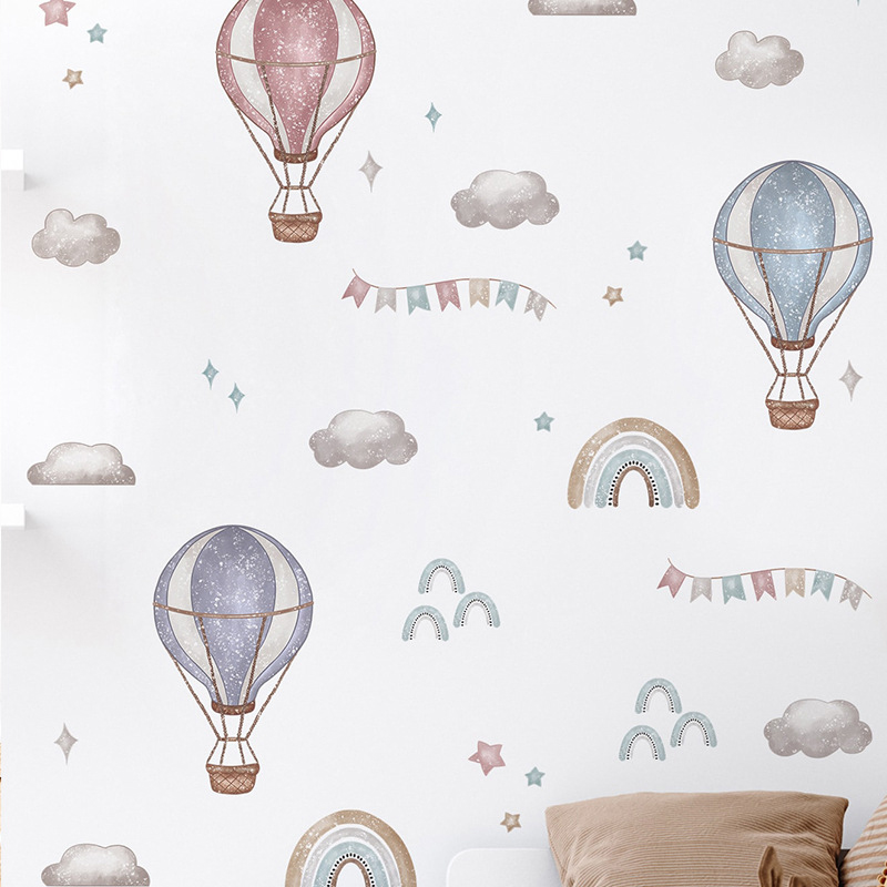 Baby Nursery Bunting - Boho Heteluchtballon Regenboog Wolk Ster Muursticker
