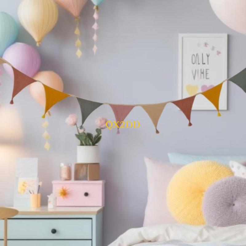 Baby Nursery Bunting - QX2D Zachte stoffen vlaggenlijn Snoepkleurige kinderkamervlag