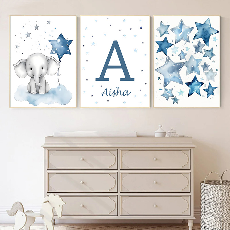 Blauwe Maan En Sterren Baby Na - Baby Name Wall Art recensie en prijs