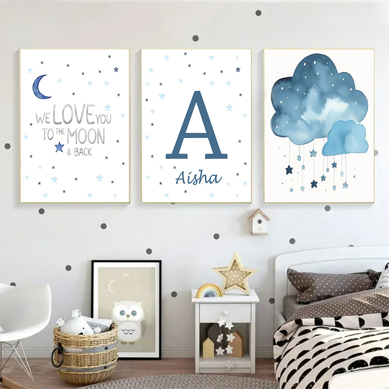 Blauwe Maan En Sterren Baby Na - Baby Name Wall Art recensie en prijs