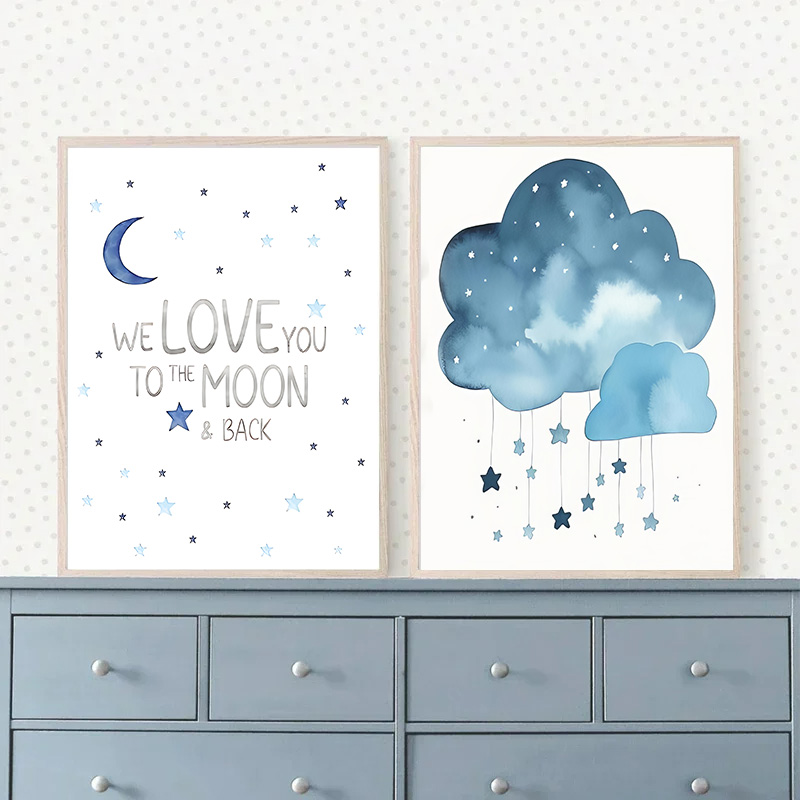 Blauwe Maan En Sterren Baby Na - Baby Name Wall Art recensie en prijs