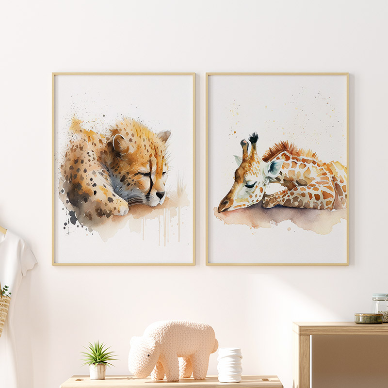 Aquarel Slapende Safari Dieren - Baby Nursery Giraffe recensie en prijs